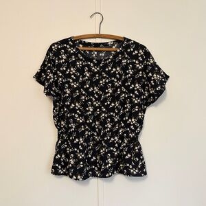 Navy Floral Women's Flounce Top